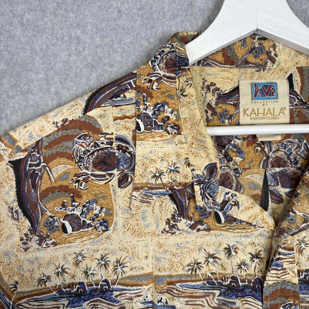 Kahala Hawaii Men's Size XL Brown Printed Button Down Shirt Casual Short Sleeve